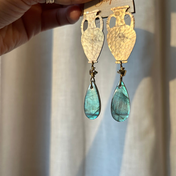 Vase earrings with labradorite