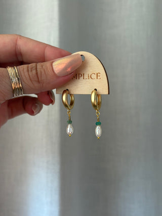 Pearl and Turquoise Huggie Hoops