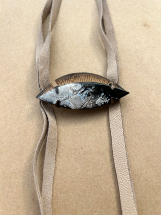 Black and Tan Petrified Wood Suede Bolo Tie