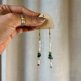 Boho turquoise and pearl drop earrings