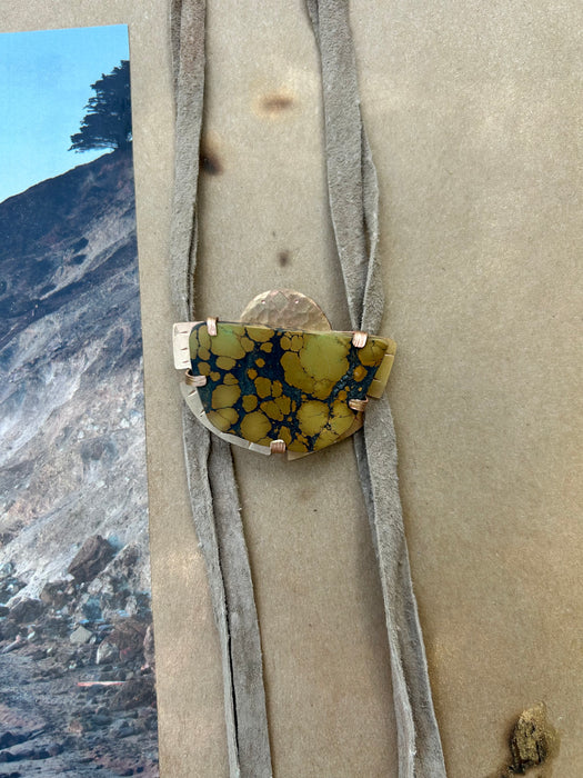 Green turquoise suede bolo tie