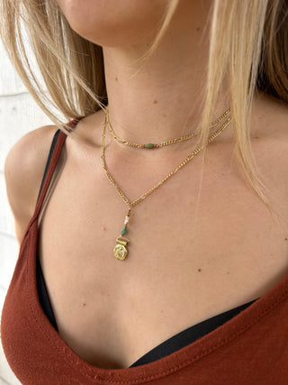 Double gold plated Mother Mary + Turquoise necklace