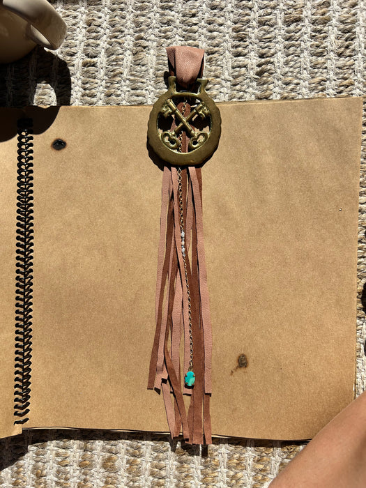 Key horse bridle medallion accessory with turquoise