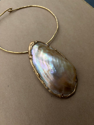 Golden Mother of Pearl Choker Necklace