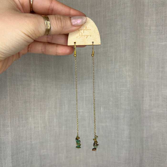 Very long 14k gold plated duster earrings