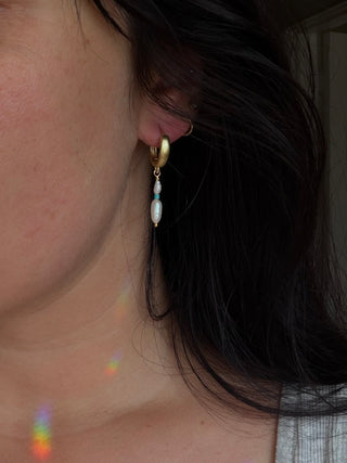 Light blue Turquoise and Pearl Huggie Hoops