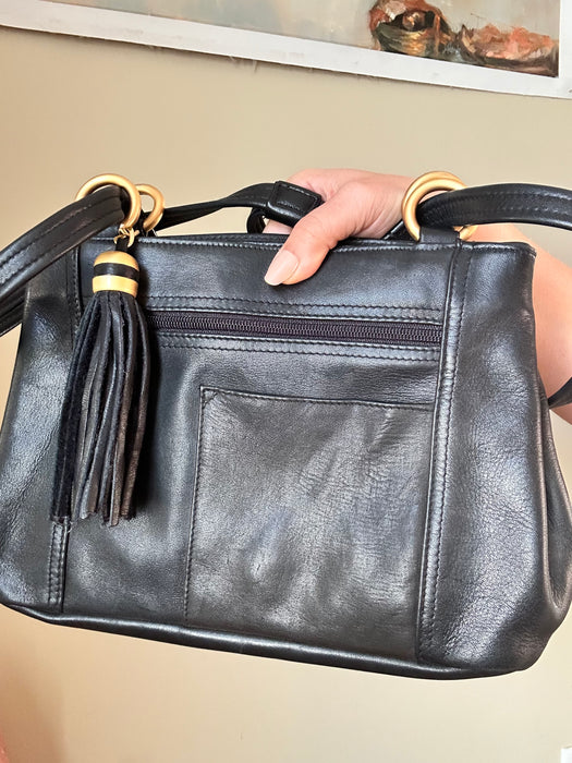 Black leather bag - matte gold hardware and cute tassel