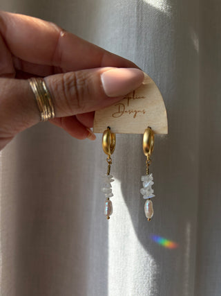 Pearl and Moonstone Huggie Hoops