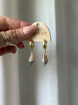 Shell and Turquoise Huggie Hoops