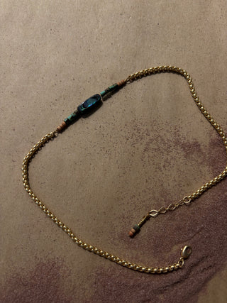 Abalone and Turquoise 14k gold boot chain
