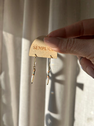 Small pearl, terracotta and turquoise earrings