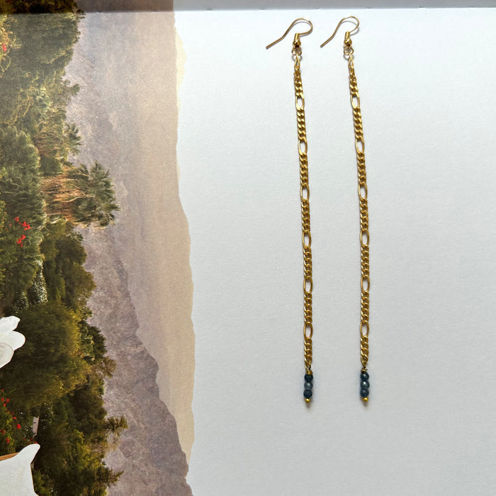 Gold plated duster earrings with raw Sapphires