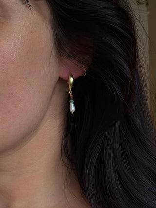Turquoise, terracotta and pearl Huggie Hoops
