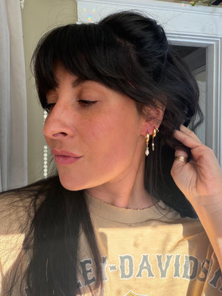 Pearl and Turquoise Huggie Hoops