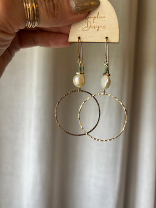 Pearl + Turquoise textured hoop earrings