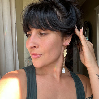 Bronze textured Grateful Dead bolt and moon earrings with moonstone