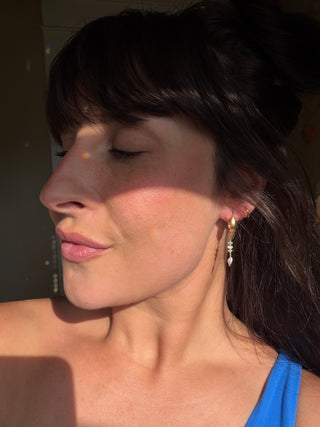 Sea Glass and Pearl Huggie Hoops