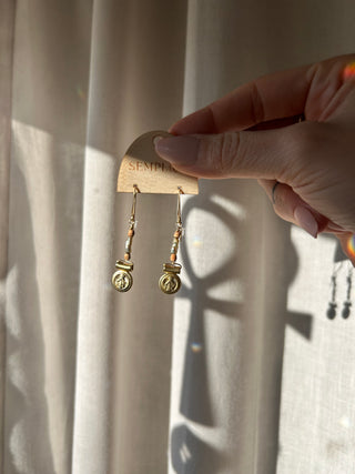 Terra-cotta pearl and gold mother Mary Earrings