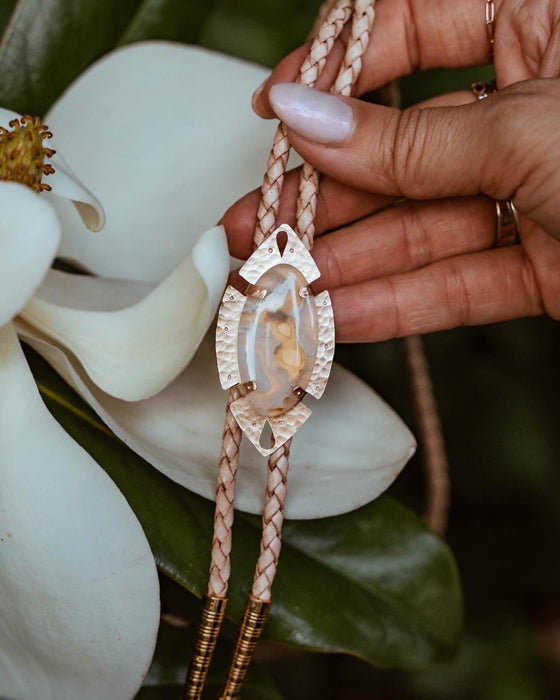 White Lace Agate bolo tie "Own Your Dreams"