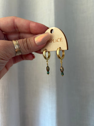 Brown Pearl and Turquoise Huggie Hoops