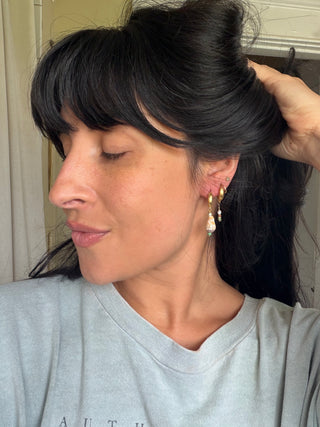 Shell and Turquoise Huggie Hoops