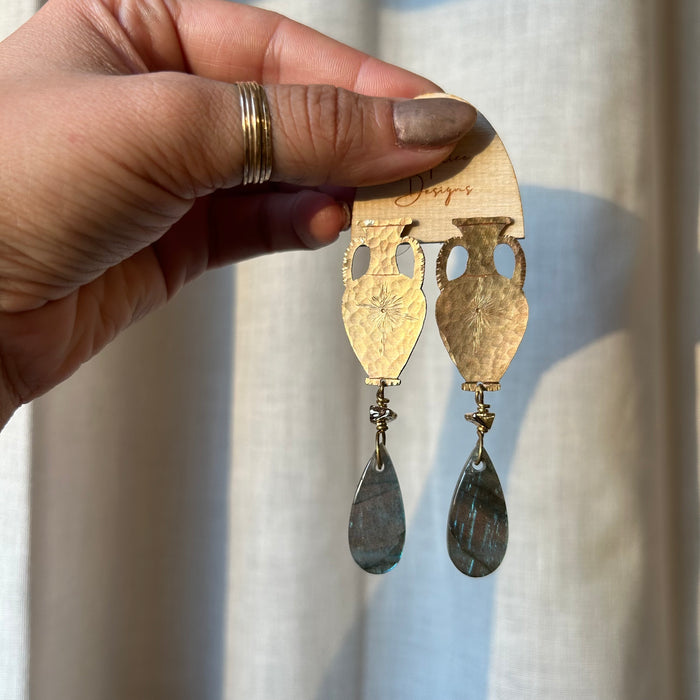 Vase earrings with labradorite