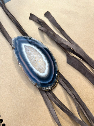 Blue Lace Agate Suede Bolo Tie