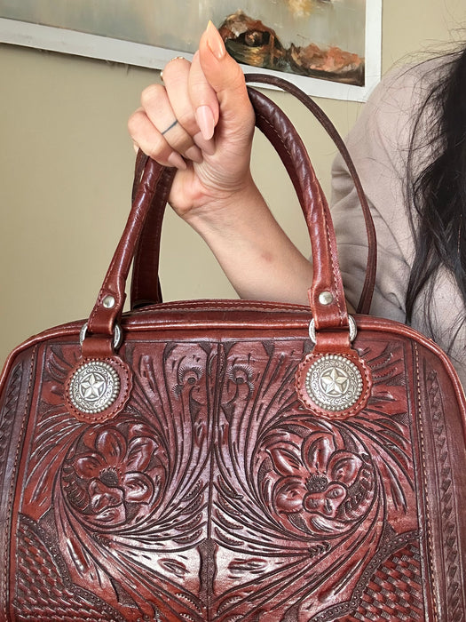 Western style tooled leather bag