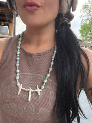 Turquoise and Pearl Cross Hat Band