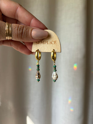 Turquoise and Shell Huggie Hoops