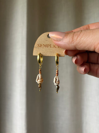 Terracotta, shell and brown pearl Huggie Hoops