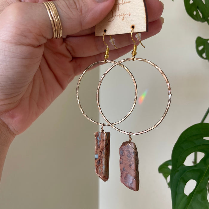 Large bronze hoops with Aqua Terra Jasper