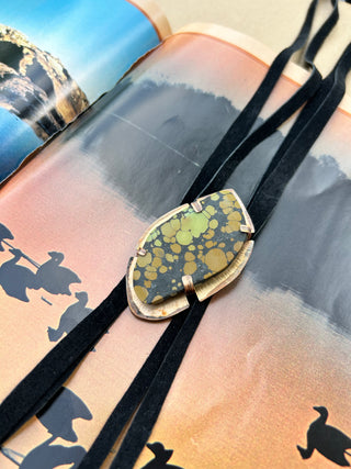 Turquoise bolo tie - hand cut suede