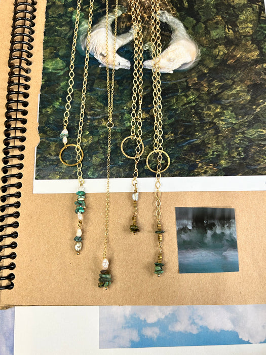 Turquoise and Pearl Lariat Necklaces