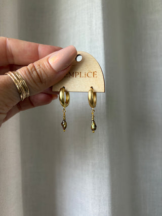 Brown Pearl and gold bead Huggie Hoops