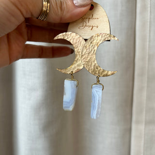 Large bronze moons with blue lace agate