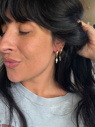 Turquoise and Pearl Huggie Hoops