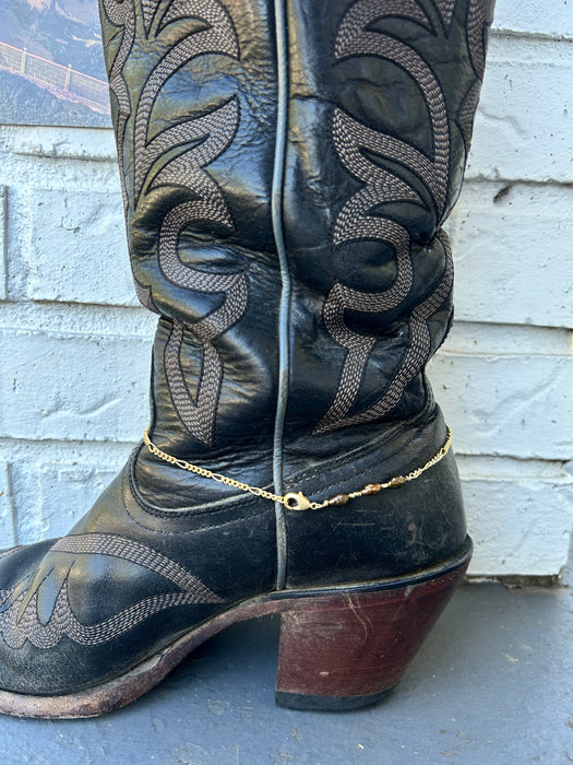 Our Lady of Guadalupe coin and brown pearl boot chain