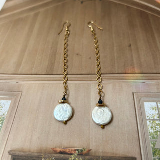 Pearl duster earrings with raw Sapphires