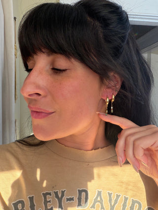 Brown Pearl and Turquoise Huggie Hoops