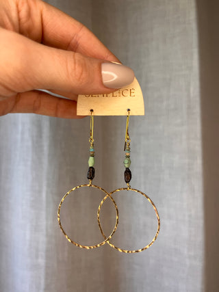 Turquoise and brown pearl hoop earrings