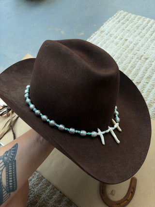 Turquoise and Pearl Cross Hat Band
