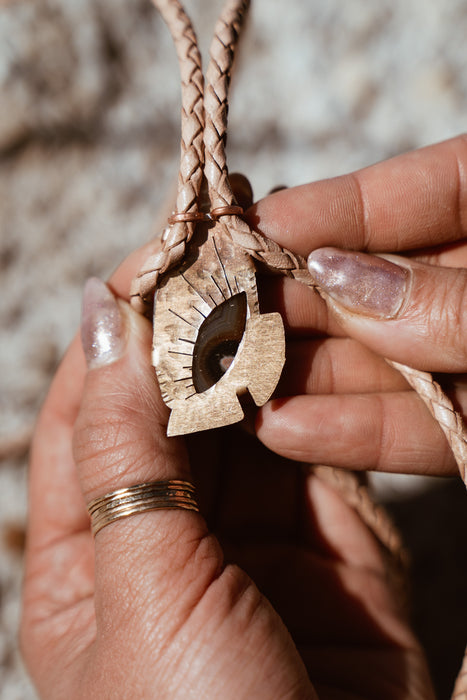 Brown Lace Agate sunshine bolo tie