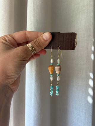Shells, Pearl and Turquoise earrings