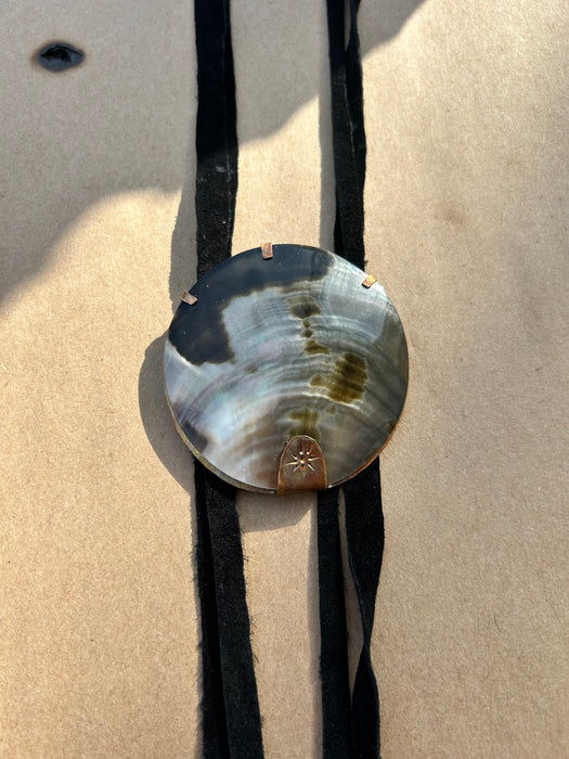 Mother of pearl suede bolo tie
