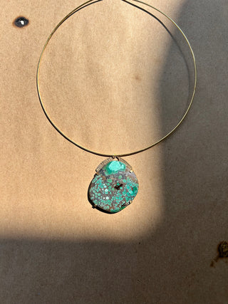 Turquoise choker - leather and lace