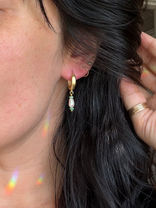 Turquoise and Pearl Huggie Hoops