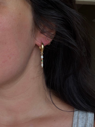 Terracotta Turquoise and Pearl Huggie Hoops