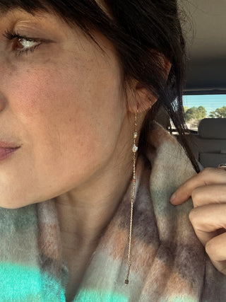 Long pearl and terracotta earrings