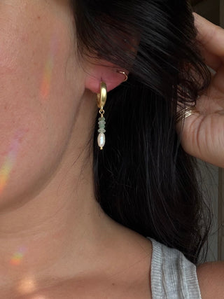 Pearl, Turquoise and matte sea glass Huggie Hoops